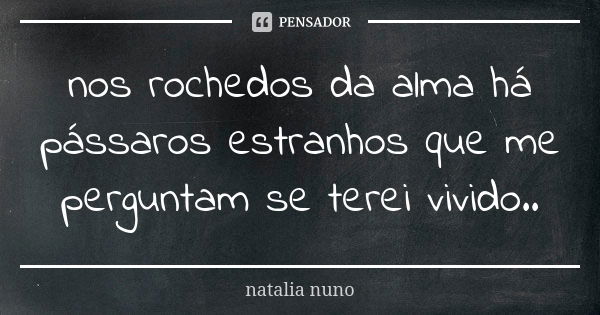 nos rochedos da alma há pássaros estranhos que me perguntam se terei vivido..... Frase de natalia nuno.