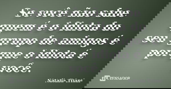 Se você não sabe quem é o idiota do seu grupo de amigos é porque o idiota é você.... Frase de Natalia Triani.