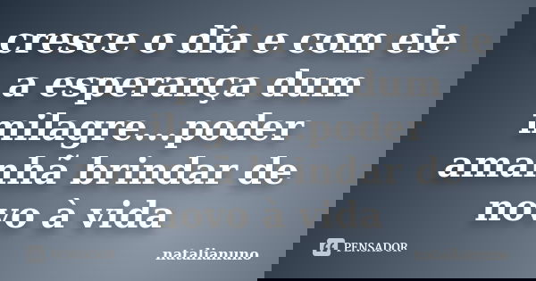cresce o dia e com ele a esperança dum milagre...poder amanhã brindar de novo à vida... Frase de natalianuno.
