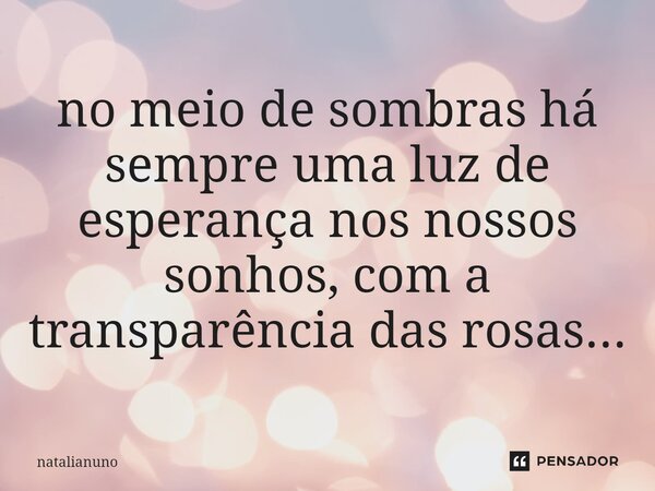 ⁠no meio de sombras há sempre uma luz de esperança nos nossos sonhos, com a transparência das rosas...... Frase de natalianuno.
