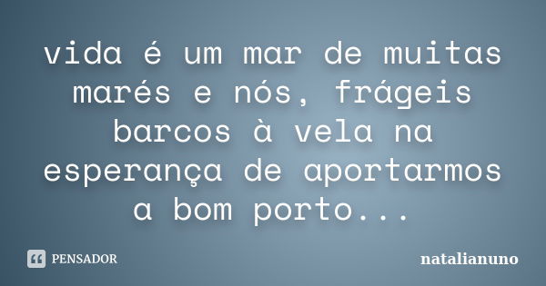 vida é um mar de muitas marés e nós, frágeis barcos à vela na esperança de aportarmos a bom porto...... Frase de natalianuno.