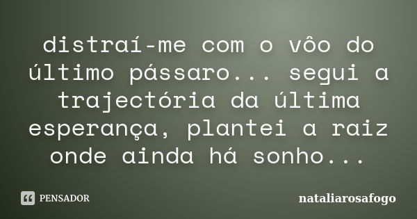 distraí-me com o vôo do último pássaro... segui a trajectória da última esperança, plantei a raiz onde ainda há sonho...... Frase de nataliarosafogo.