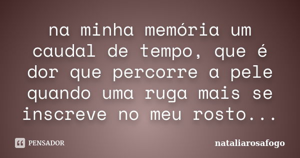 na minha memória um caudal de tempo, que é dor que percorre a pele quando uma ruga mais se inscreve no meu rosto...... Frase de nataliarosafogo.