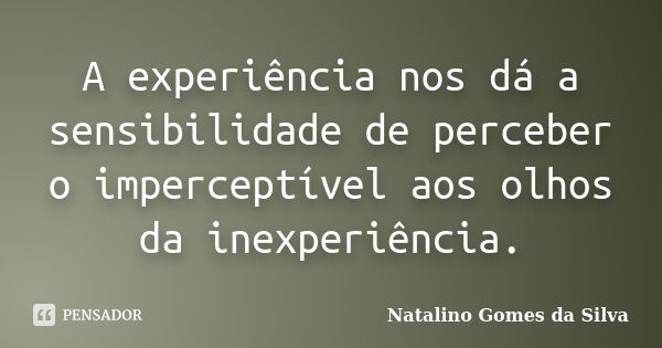 A experiência nos dá a sensibilidade de perceber o imperceptível aos olhos da inexperiência.... Frase de Natalino Gomes da Silva.