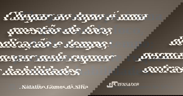 Chegar ao topo é uma questão de foco, dedicação e tempo; permanecer nele requer outras habilidades.... Frase de Natalino Gomes da Silva.