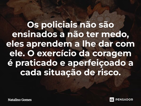 ⁠Os policiais não são ensinados a não ter medo, eles aprendem a lhe dar com ele. O exercício da coragem é praticado e aperfeiçoado a cada situação de risco.... Frase de Natalino Gomes.