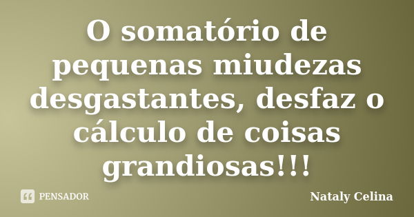 O somatório de pequenas miudezas desgastantes, desfaz o cálculo de coisas grandiosas!!!... Frase de Nataly Celina.