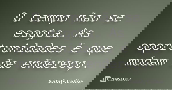 O tempo não se esgota. As oportunidades é que mudam de endereço.... Frase de Nataly Celina.