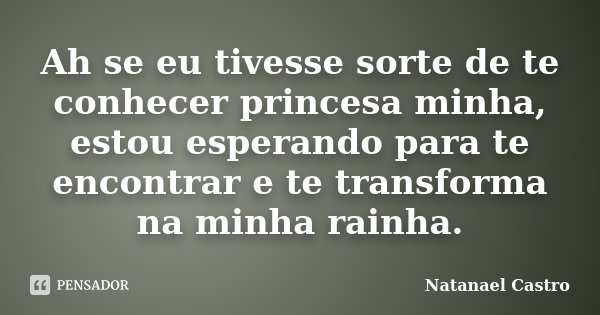 Ah se eu tivesse sorte de te conhecer princesa minha, estou esperando para te encontrar e te transforma na minha rainha.... Frase de Natanael Castro.