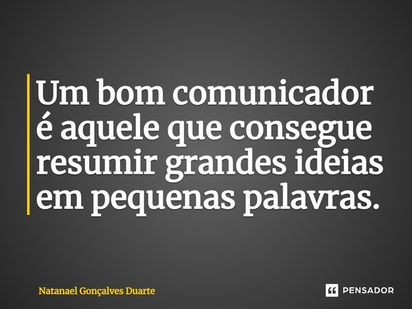 Um bom comunicador é aquele que consegue resumir grandes ideias em pequenas palavras.... Frase de Natanael Gonçalves Duarte.