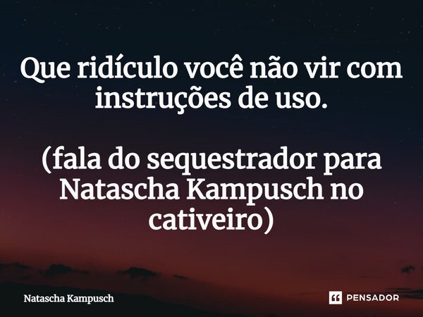 ⁠Que ridículo você não vir com instruções de uso. (fala do sequestrador para Natascha Kampusch no cativeiro)... Frase de Natascha Kampusch.