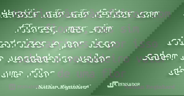Heróis não são feitos com flores, mas sim cicatrizes e por isso sabem o verdadeiro valor de uma flor... Frase de Nathan Reginhard.