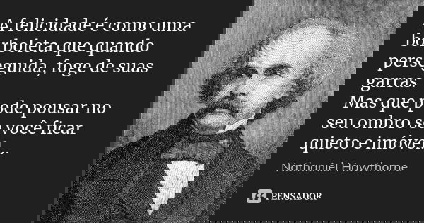 A felicidade é como uma borboleta que quando perseguida, foge de suas garras. Mas que pode pousar no seu ombro se você ficar quieto e imóvel...... Frase de Nathaniel Hawthorne.