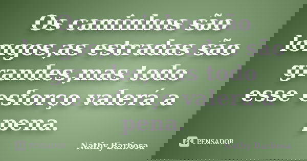Os caminhos são longos,as estradas são grandes,mas todo esse esforço valerá a pena.... Frase de Nathy Barbosa.