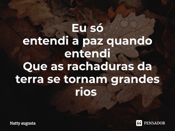 Eu só
entendi a paz quando entendi
Que as rachaduras da terra se tornam grandes rios ⁠... Frase de Natty augusta.