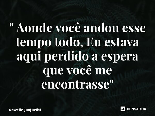 ⁠" Aonde você andou esse tempo todo, Eu estava aqui perdido a espera que você me encontrasse"... Frase de Nawelle Junjuvilii.