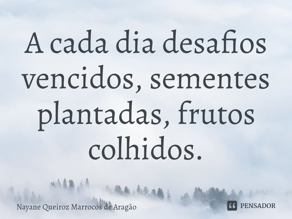 ⁠A cada dia desafios vencidos, sementes plantadas, frutos colhidos.... Frase de Nayane Queiroz Marrocos de Aragão.