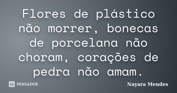 Flores de plástico não morrer, bonecas de porcelana não choram, corações de pedra não amam.... Frase de Nayara Mendes.