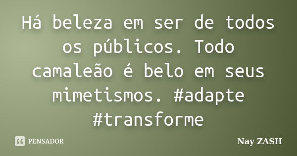 Há beleza em ser de todos os públicos. Todo camaleão é belo em seus mimetismos. #adapte #transforme... Frase de Nay ZASH.