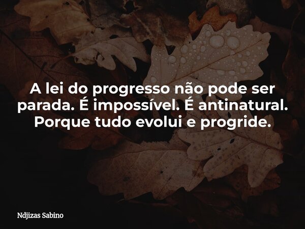 A lei do progresso não pode ser parada. É impossível. É antinatural. Porque tudo evolui e progride.... Frase de Ndjizas Sabino.