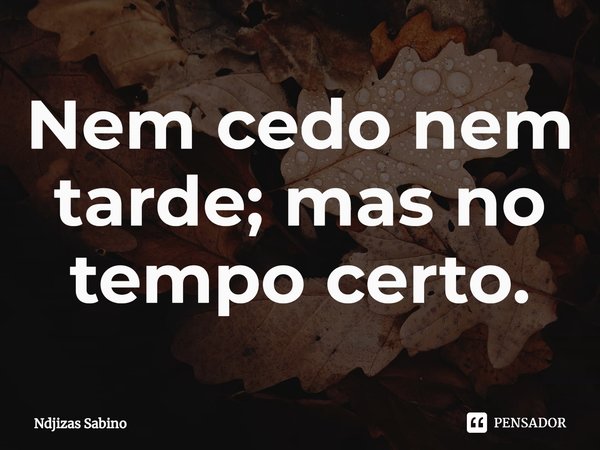 ⁠Nem cedo nem tarde; mas no tempo certo.... Frase de Ndjizas Sabino.