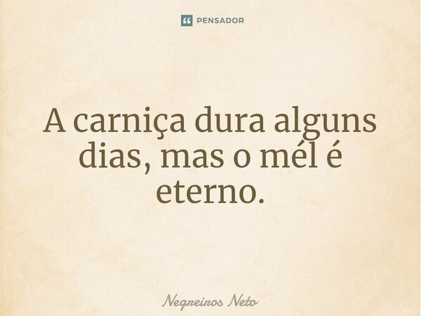 ⁠A carniça dura alguns dias, mas o mél é eterno.... Frase de Negreiros Neto.
