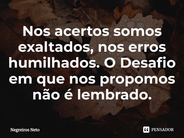 ⁠Nos acertos somos exaltados, nos erros humilhados. O Desafio em que nos propomos não é lembrado.... Frase de Negreiros Neto.