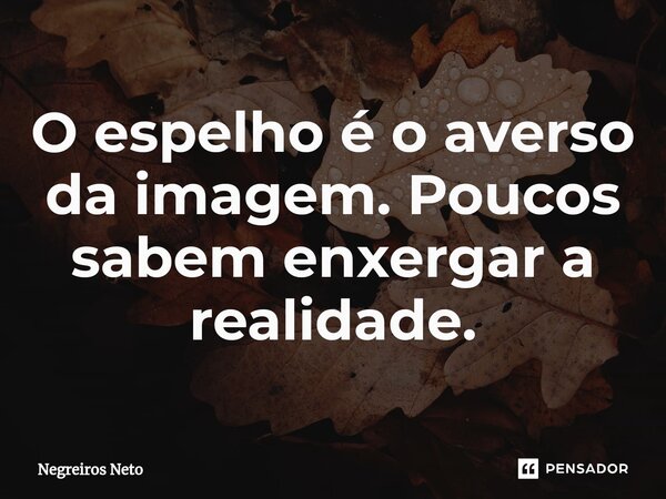 ⁠O espelho é o averso da imagem. Poucos sabem enxergar a realidade.... Frase de Negreiros Neto.