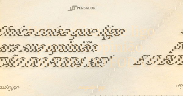Unica coisa que ligo para sua opinião. E O BOTÃO DO FODA SE!... Frase de NEGUIN QG.