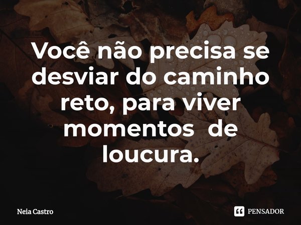 Você não precisa se desviar do caminho reto, para viver momentos de ⁠loucura.... Frase de Neia Castro.