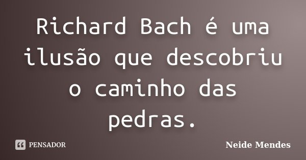 Richard Bach é uma ilusão que descobriu o caminho das pedras.... Frase de Neide Mendes.