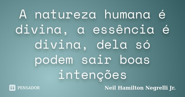 A natureza humana é divina, a essência é divina, dela só podem sair boas intenções... Frase de Neil Hamilton Negrelli Jr..