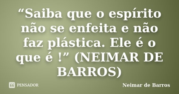 “Saiba que o espírito não se enfeita e não faz plástica. Ele é o que é !” (NEIMAR DE BARROS)... Frase de Neimar de Barros.