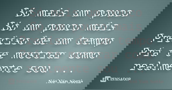 Só mais um pouco Só um pouco mais Preciso de um tempo Prá te mostrar como realmente sou ...... Frase de Nei Van Soria.