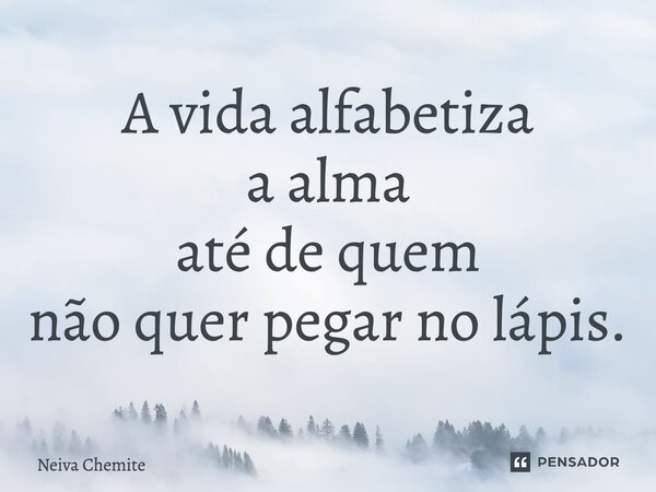 ⁠A vida alfabetiza a alma até de quem não quer pegar no lápis.... Frase de Neiva Chemite.
