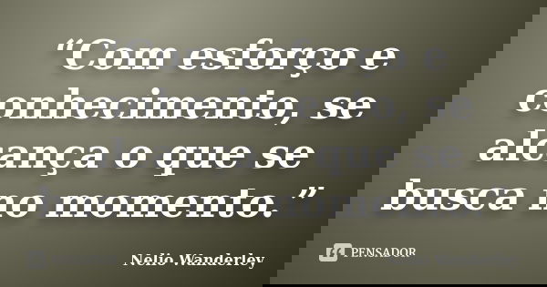 “Com esforço e conhecimento, se alcança o que se busca no momento.”... Frase de Nélio Wanderley.