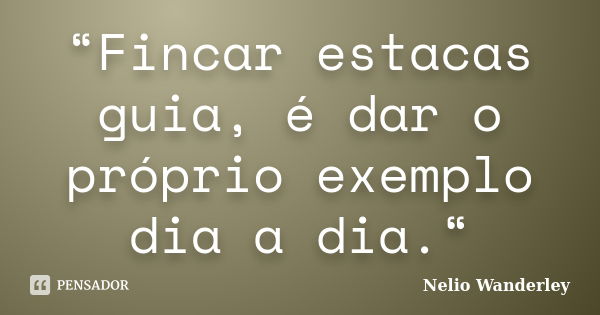 “Fincar estacas guia, é dar o próprio exemplo dia a dia.“... Frase de Nélio Wanderley.