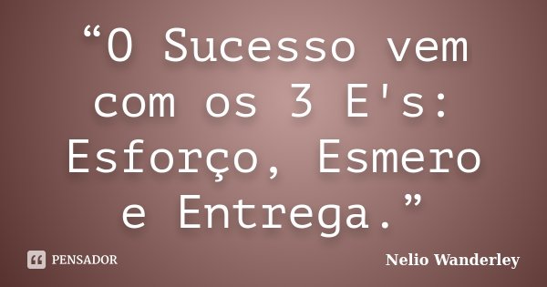 “O Sucesso vem com os 3 E's: Esforço, Esmero e Entrega.”... Frase de Nélio Wanderley.