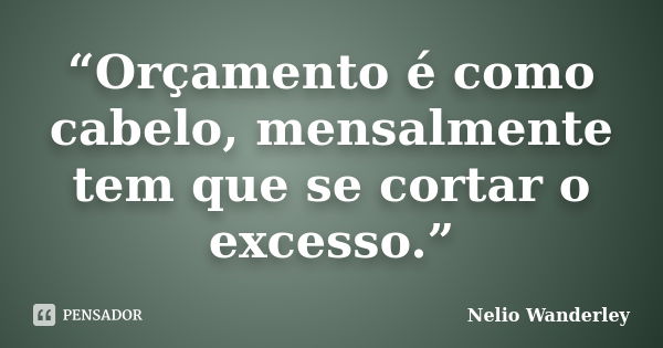 “Orçamento é como cabelo, mensalmente tem que se cortar o excesso.”... Frase de Nélio Wanderley.