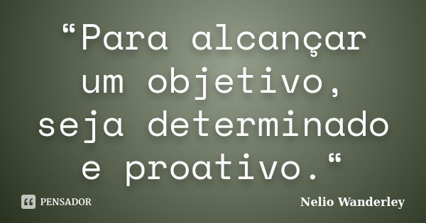 “Para alcançar um objetivo, seja determinado e proativo.“... Frase de Nélio Wanderley.