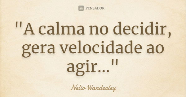 "A calma no decidir, gera velocidade ao agir..."... Frase de Nélio Wanderley.