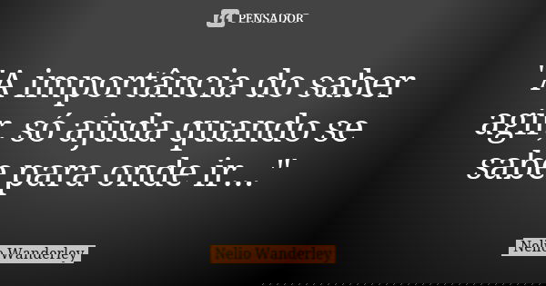 "A importância do saber agir, só ajuda quando se sabe para onde ir..."... Frase de Nélio Wanderley.