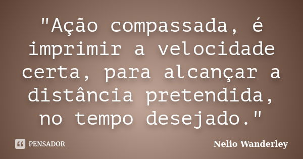 "Ação compassada, é imprimir a velocidade certa, para alcançar a distância pretendida, no tempo desejado."... Frase de Nélio Wanderley.