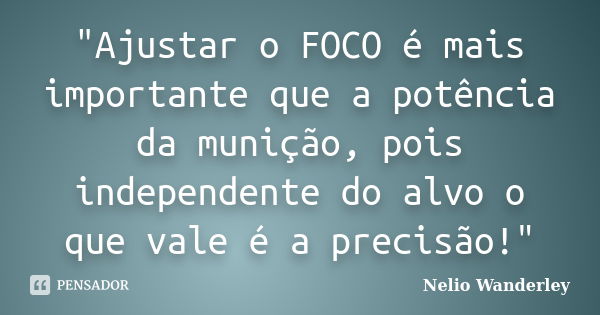 "Ajustar o FOCO é mais importante que a potência da munição, pois independente do alvo o que vale é a precisão!"... Frase de Nélio Wanderley.