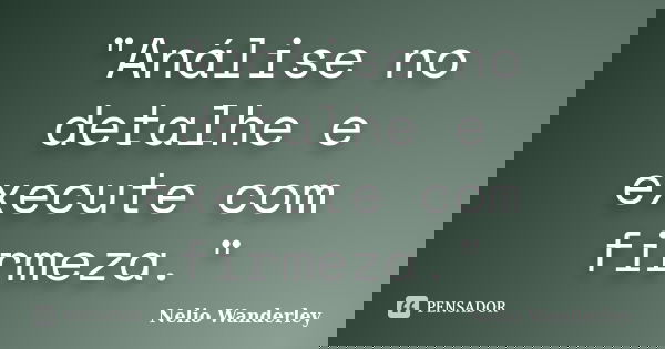 "Análise no detalhe e execute com firmeza."... Frase de Nélio Wanderley.