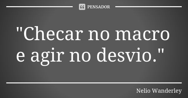 "Checar no macro e agir no desvio."... Frase de Nélio Wanderley.