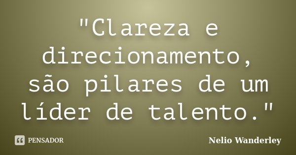 "Clareza e direcionamento, são pilares de um líder de talento."... Frase de Nélio Wanderley.