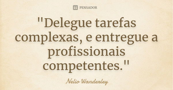 "Delegue tarefas complexas, e entregue a profissionais competentes."... Frase de Nélio Wanderley.