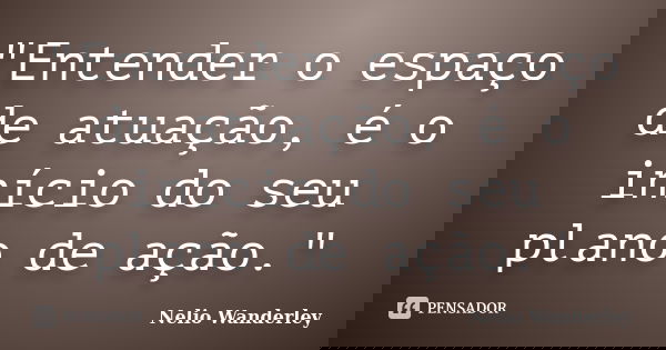 "Entender o espaço de atuação, é o início do seu plano de ação."... Frase de Nélio Wanderley.