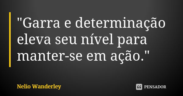 "Garra e determinação eleva seu nível para manter-se em ação."... Frase de Nélio Wanderley.